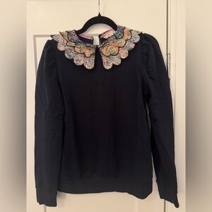 Boden Navy Top with floral collar